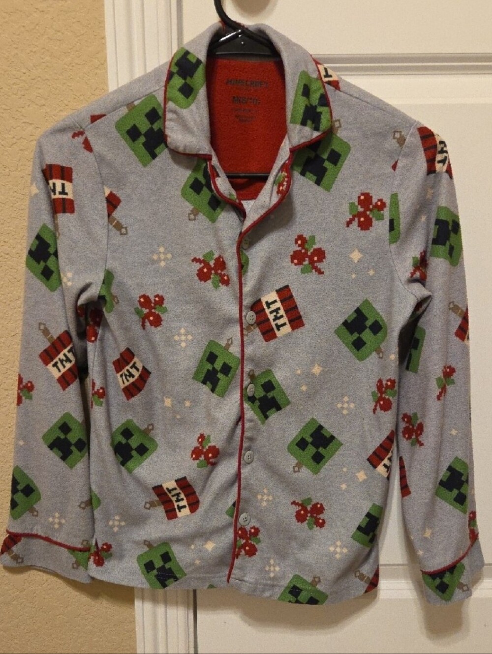 Minecraft Light Grey Kids Holiday Pajamas with Creeper Print